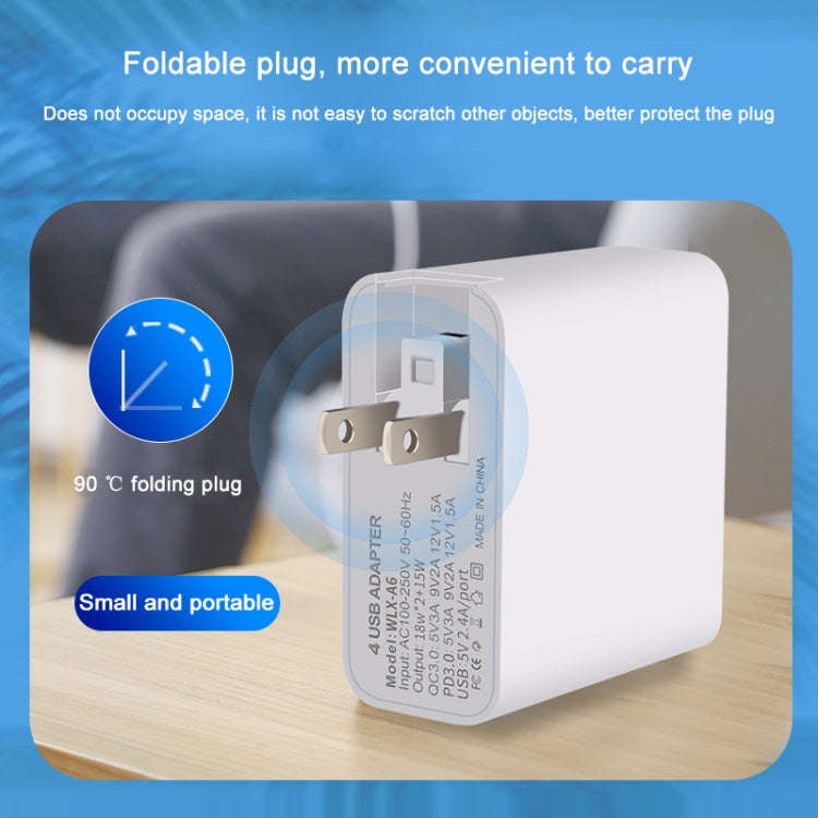 WLX-A6 4 Ports Quick Charging USB Travel Charger Power Adapter, UK Plug