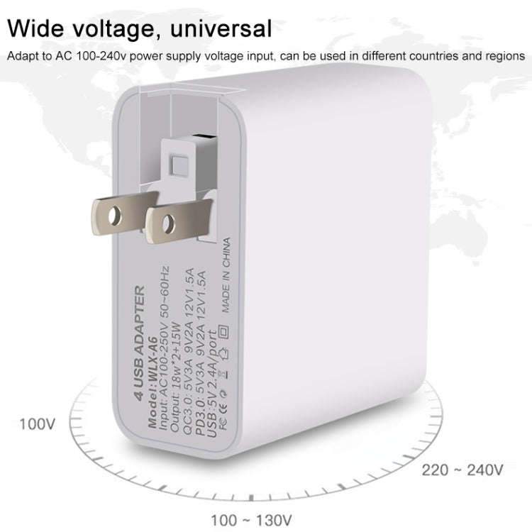 WLX-A6 4 Ports Quick Charging USB Travel Charger Power Adapter, UK Plug