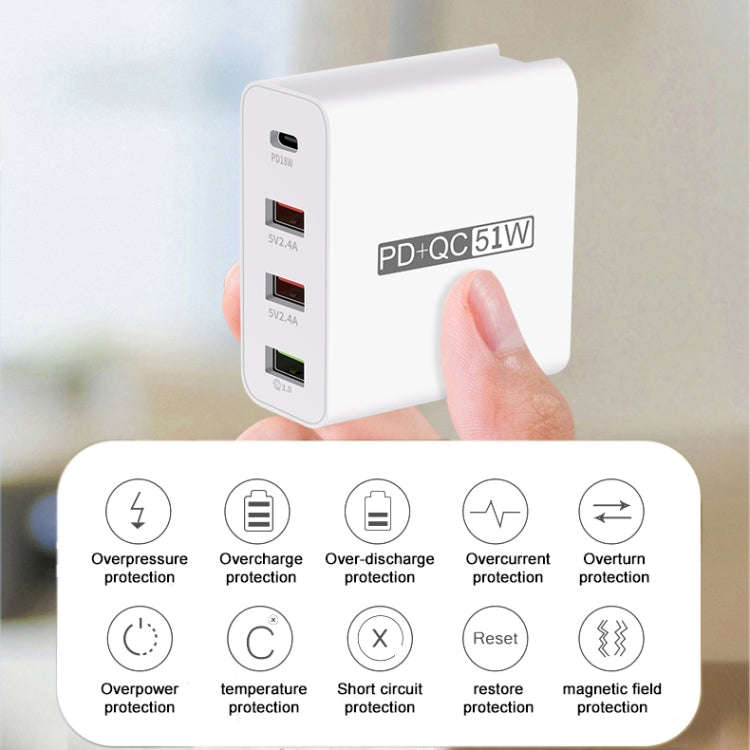 WLX-A6 4 Ports Quick Charging USB Travel Charger Power Adapter, UK Plug