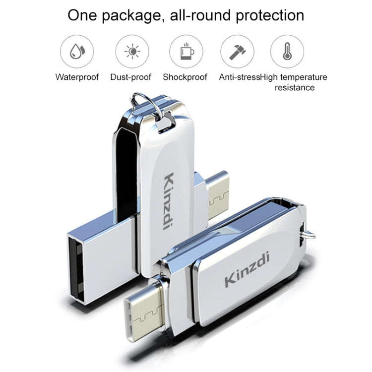 Kinzdi 128GB USB + Type-C Interface Metal Twister Flash Disk V8 (Silver)
