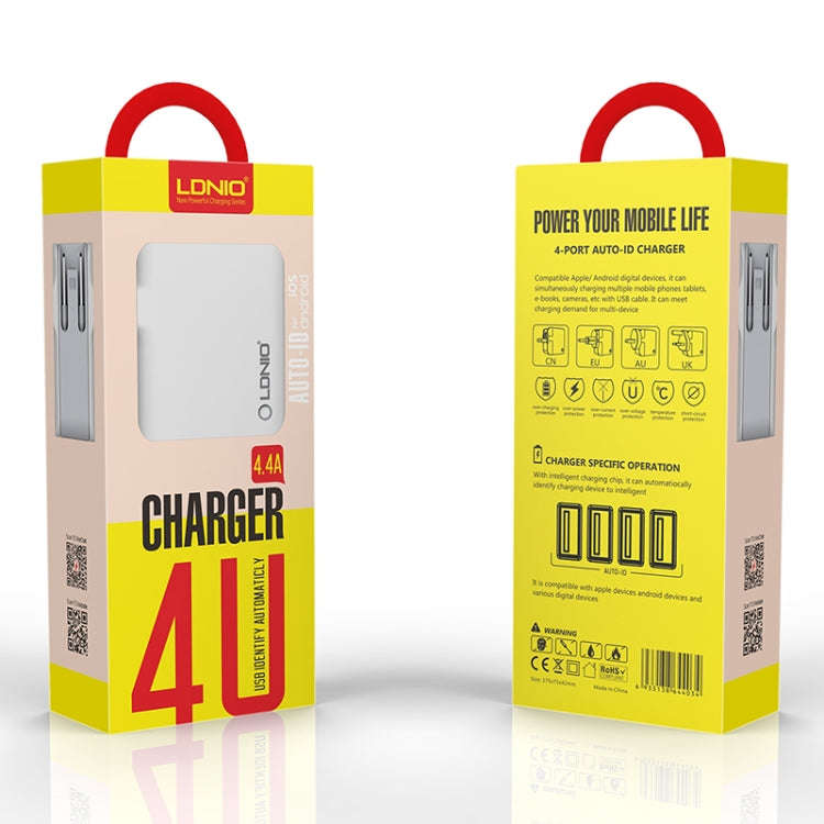 LDNIO A4403 4.4A 4 x USB Ports Smart Travel Charger, EU Plug