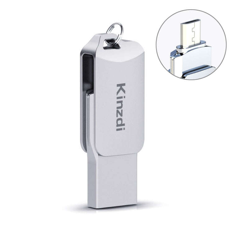 Kinzdi 32GB USB 2.0 Android Phone & Computer Dual-use Rotary Metal U Disk V8 (Silver)