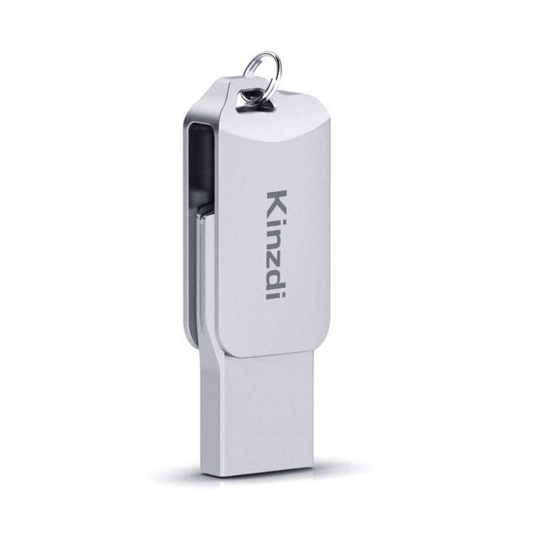 Kinzdi 32GB USB 2.0 Android Phone & Computer Dual-use Rotary Metal U Disk V8 (Silver)