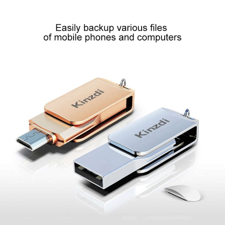 Kinzdi 32GB USB 2.0 Android Phone & Computer Dual-use Rotary Metal U Disk V8 (Silver)