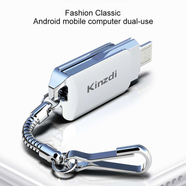 Kinzdi 32GB USB 2.0 Android Phone & Computer Dual-use Rotary Metal U Disk V8 (Silver)