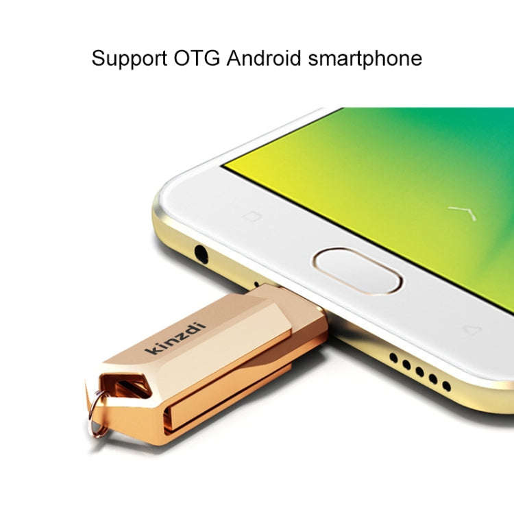Kinzdi 32GB USB 2.0 Android Phone & Computer Dual-use Rotary Metal U Disk V8 (Silver)