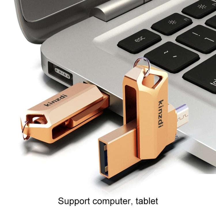 Kinzdi 32GB USB 2.0 Android Phone & Computer Dual-use Rotary Metal U Disk V8 (Silver)
