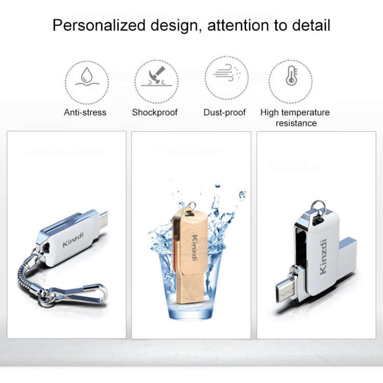 Kinzdi 32GB USB 2.0 Android Phone & Computer Dual-use Rotary Metal U Disk V8 (Silver)