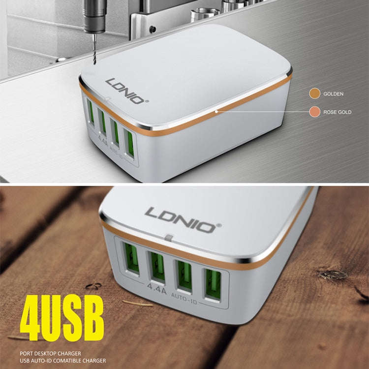 LDNIO A4404 4.4A 4 x USB Ports Smart Travel Charger, US Plug
