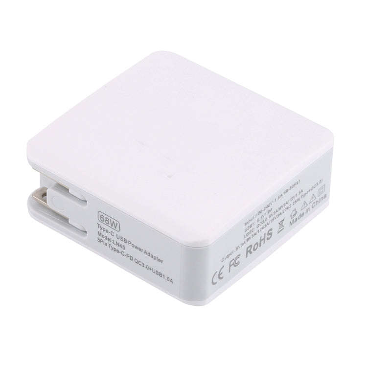 LN45 68W QC 3.0 / PD USB-C / Type-C + QC 3.0 USB + USB Ports Foldable Charger, US Plug
