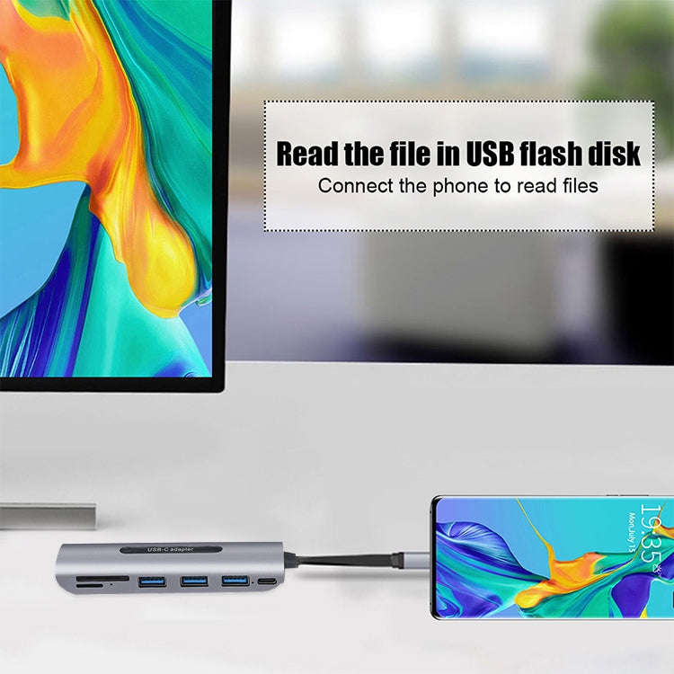 V157A 7 in 1 USB-C / Type-C to PD + USB 3.0 x 3 + SD + TF + HDMI Ports HUB Docking Station & Card...