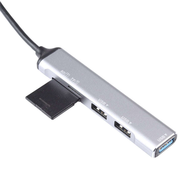 5 in 1 USB 3.0 to SD / TF Card Slot + 3 USB 3.0 Ports Multifunctional Docking Station HUB (Silver)