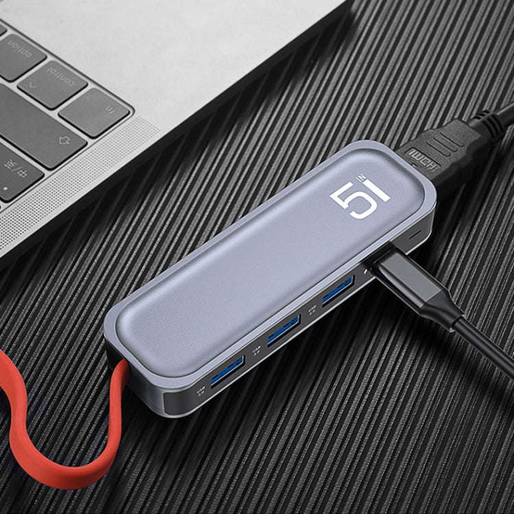 ROCK RT16 5 In 1 Type-C / USB-C to HDMI + 4 USB 3.0 Multi-function Docking Station HUB Converter ...