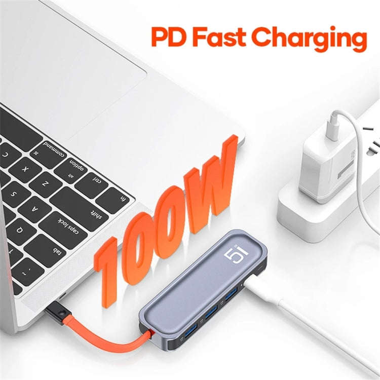 ROCK RT16 5 In 1 Type-C / USB-C to HDMI + 4 USB 3.0 Multi-function Docking Station HUB Converter ...