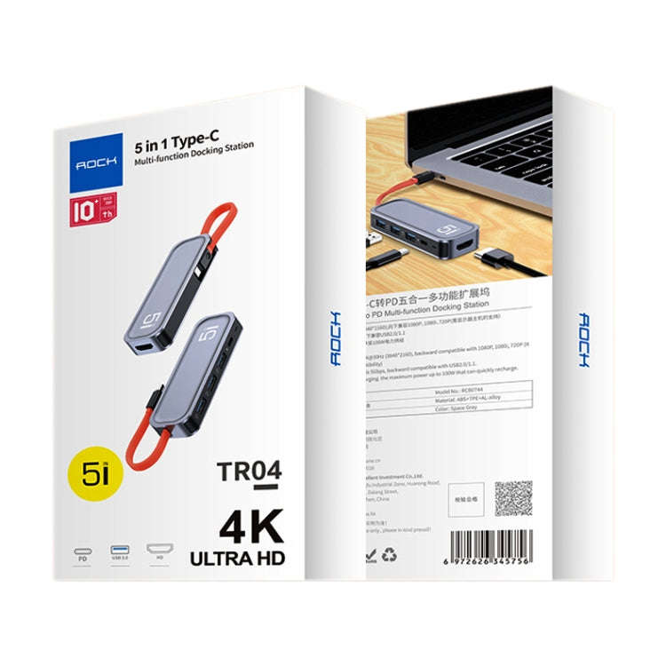 ROCK RT16 5 In 1 Type-C / USB-C to HDMI + 4 USB 3.0 Multi-function Docking Station HUB Converter ...