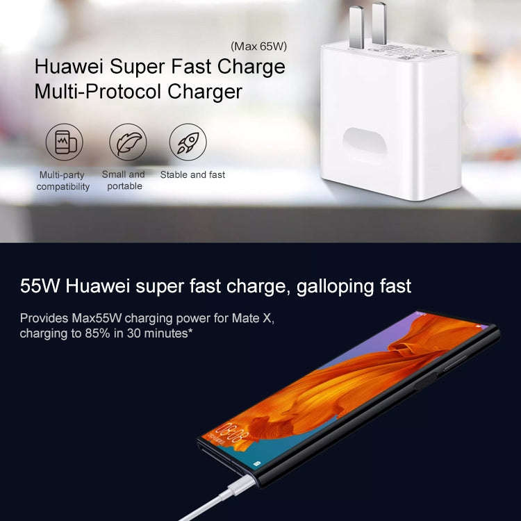 Original Huawei USB-C / Type-C Super Fast Charge Multi-Protocol Charger (Max 65W) with 1m 5A USB-...