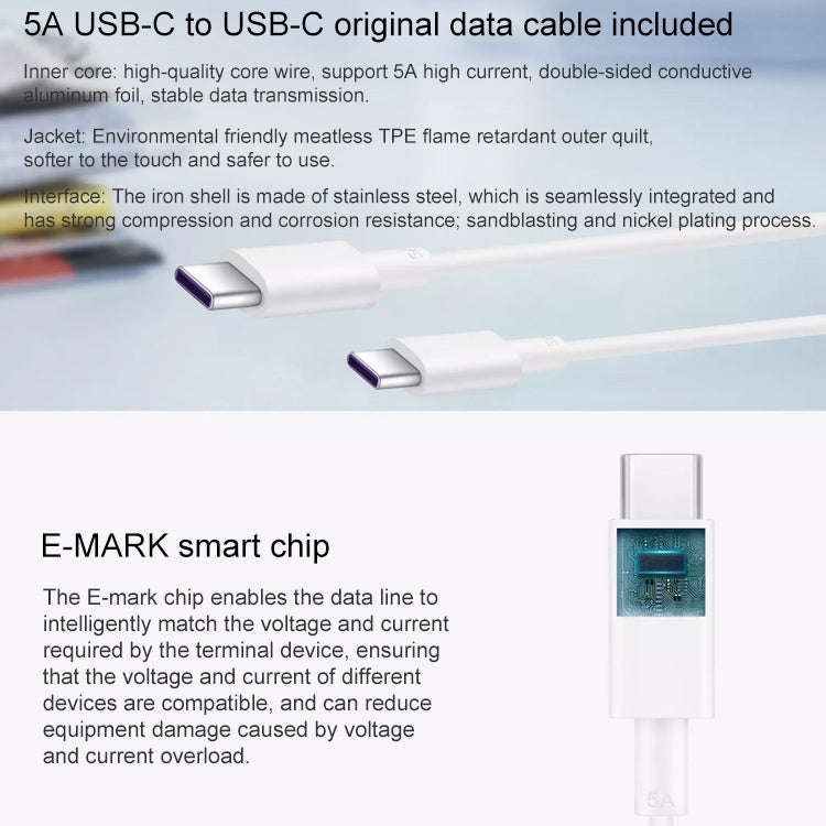 Original Huawei USB-C / Type-C Super Fast Charge Multi-Protocol Charger (Max 65W) with 1m 5A USB-...