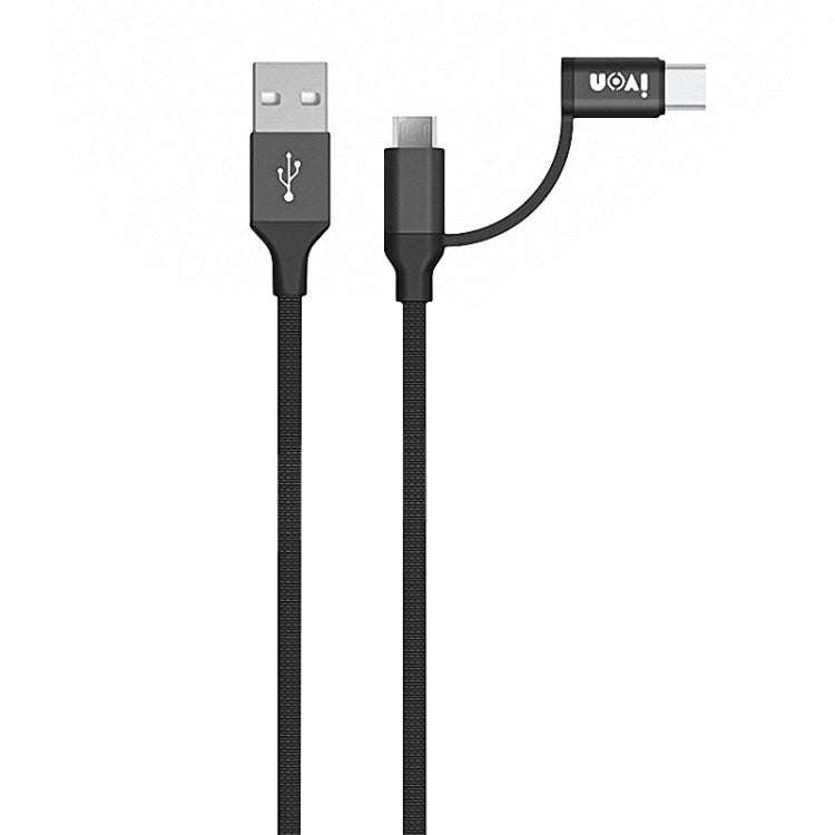 IVON CA52 2.4A USB to Type-C + Micro USB 2 in 1 Charging Sync Data Cable, Length: 1m (Black)