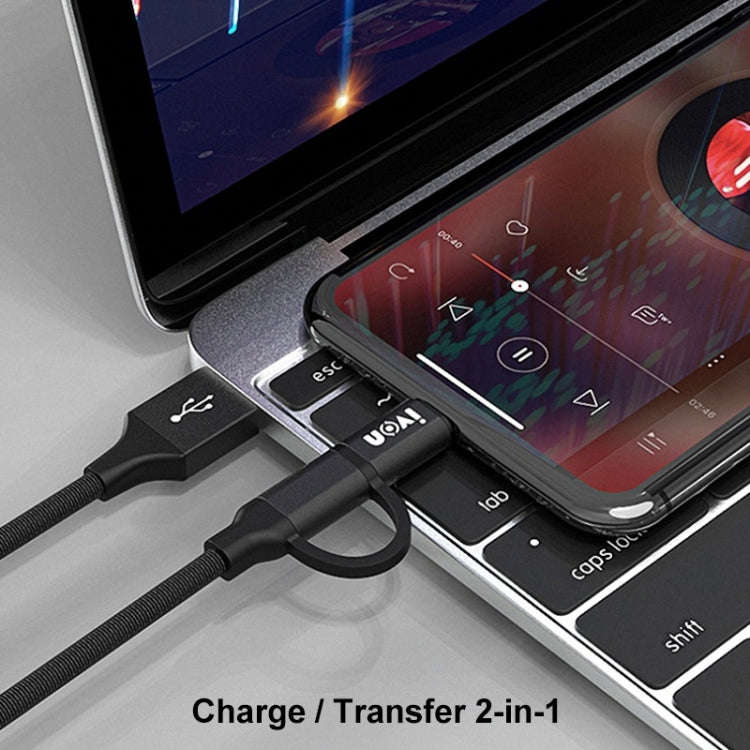 IVON CA52 2.4A USB to Type-C + Micro USB 2 in 1 Charging Sync Data Cable, Length: 1m (Black)