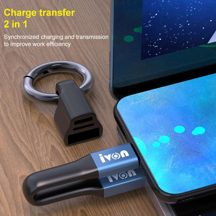 IVON CA90 3.1A Max USB to Micro USB Portable Data Cable with Ring, Length: 14.5cm (Dark Gray)