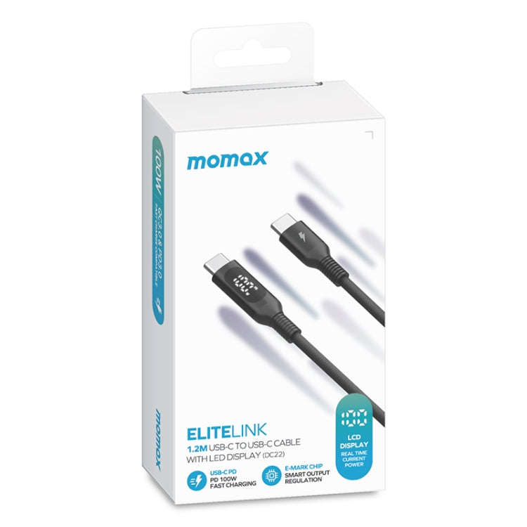 MOMAX DC22 1.2m USB-C / Type-C to USB-C / Type-C PD 100W Digital Display Braided Data Sync Charge...
