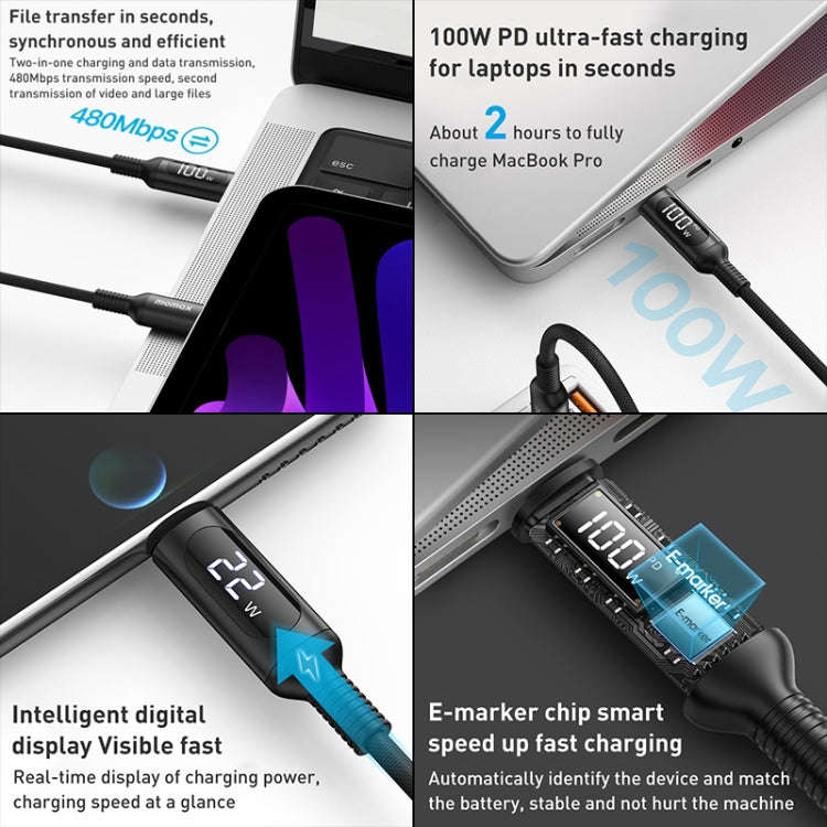 MOMAX DC22 1.2m USB-C / Type-C to USB-C / Type-C PD 100W Digital Display Braided Data Sync Charge...
