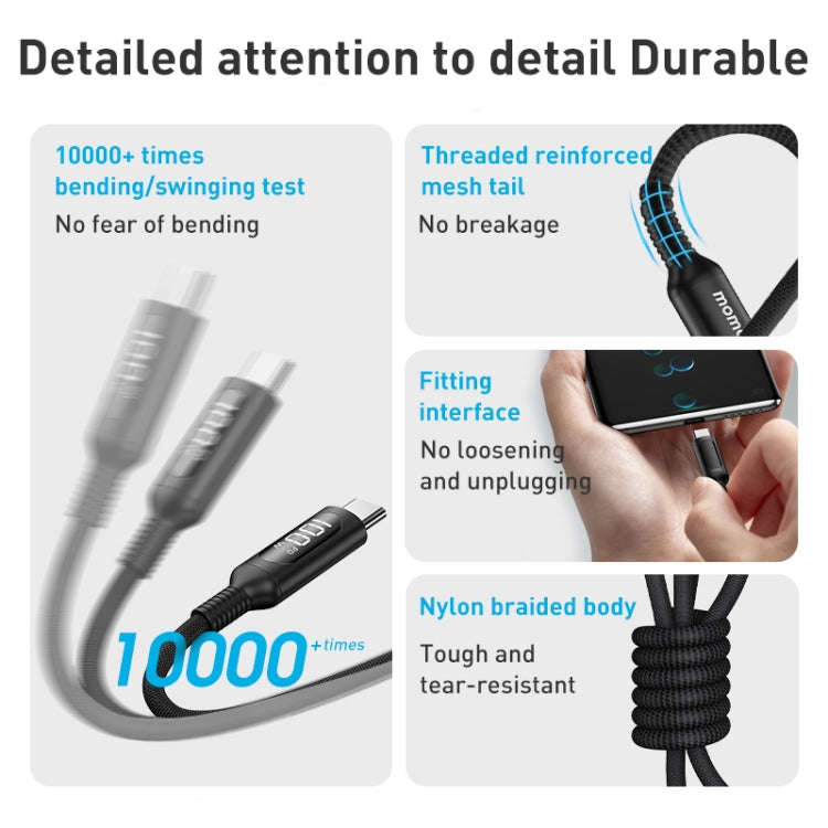 MOMAX DC22 1.2m USB-C / Type-C to USB-C / Type-C PD 100W Digital Display Braided Data Sync Charge...