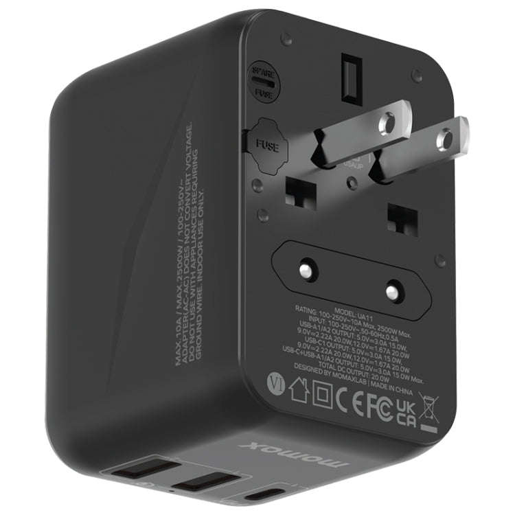 MOMAX UA11 1-World 20W PD Global Travel Fast Charger Power Adapter(Black)