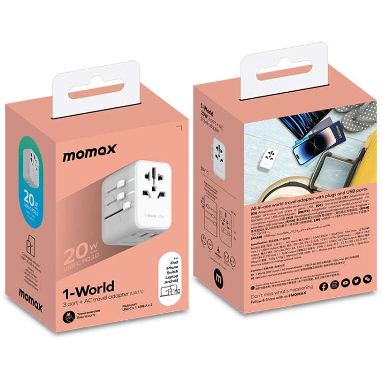 MOMAX UA11 1-World 20W PD Global Travel Fast Charger Power Adapter(White)