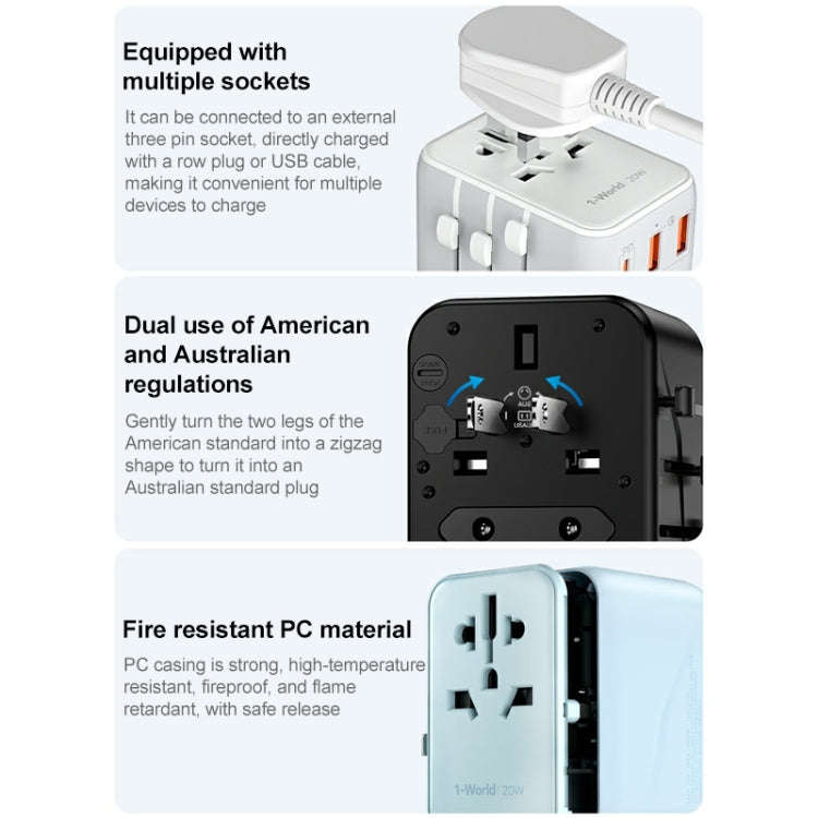 MOMAX UA11 1-World 20W PD Global Travel Fast Charger Power Adapter(White)