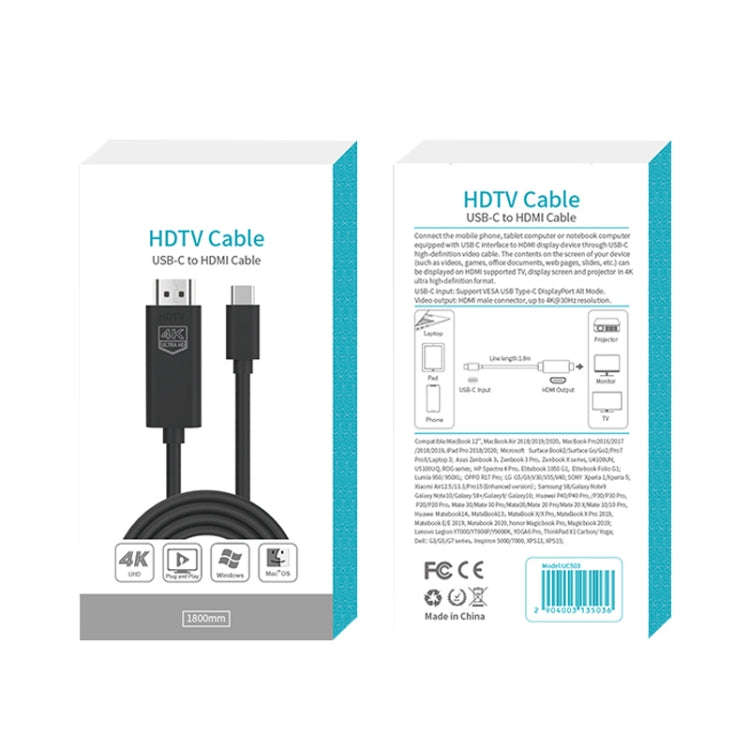 Onten UC503 USB-C / Type-C 4K 30Hz HDTV Cable, Length:1.8m