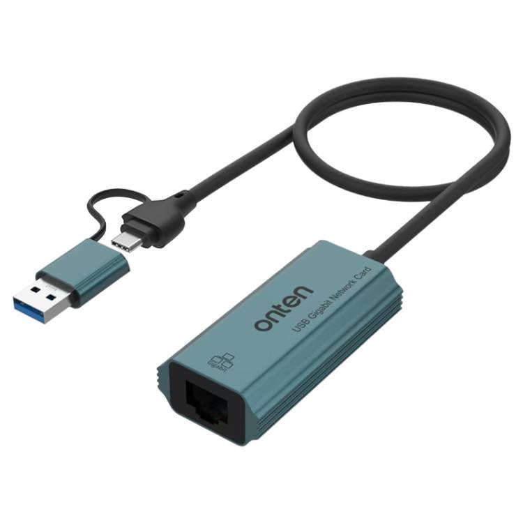Onten UE101 2 in 1 USB3.0 Gigabit Network Card USB-C/Type-C to Network Port USB Hub(Blue)