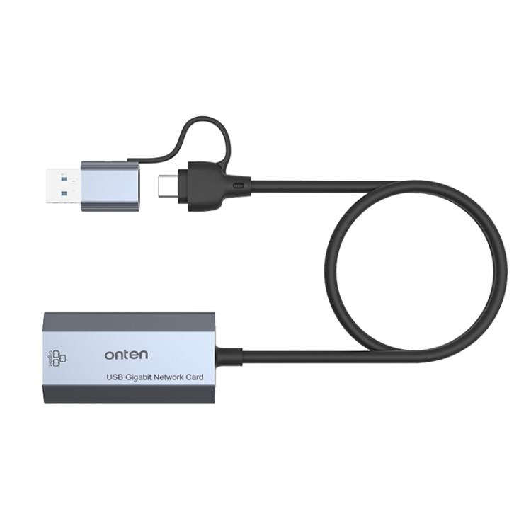 Onten UE101 2 in 1 USB3.0 Gigabit Network Card USB-C/Type-C to Network Port USB Hub(Blue)