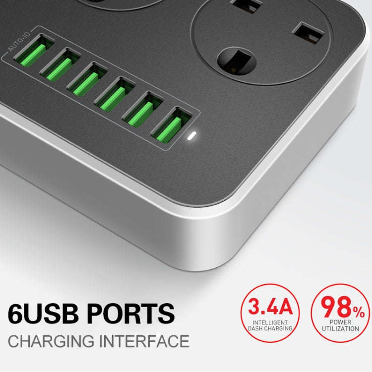 LDNIO SC3604 6 x USB Ports Multi-function Travel Home Office Socket, Cable Length: 2m, UK Plug