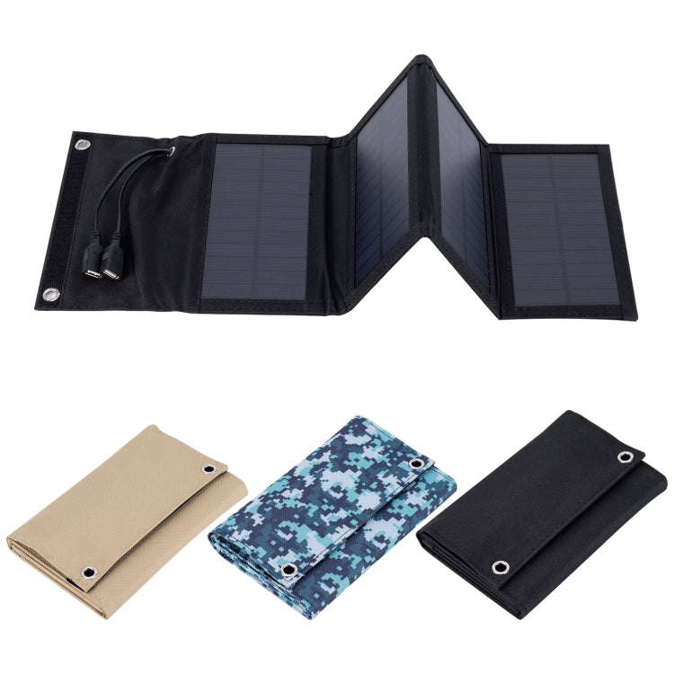 7W Monocrystalline Silicon Foldable Solar Panel Outdoor Charger with 5V Dual USB Ports (Black)