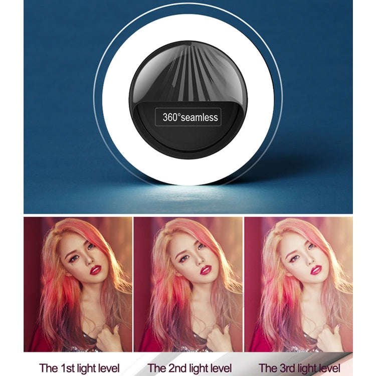 RK34 Rechargeable Beauty Selfie Light Selfie Clip Flash Fill Light (Black)