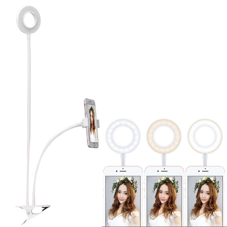 Clip Style Universal Cell Phone Holder Bracket Selfie Ring Light with 3-Color Light Adjustment, f...