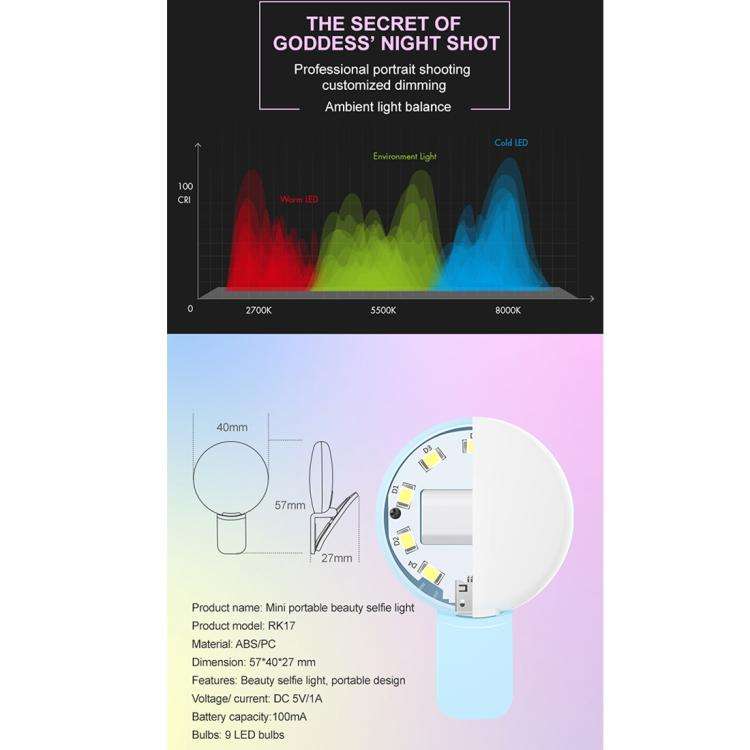 RK17 Mini and Portable Live Show Beauty Artifact 3 Levels of Brightness Warm and White Light Fill...