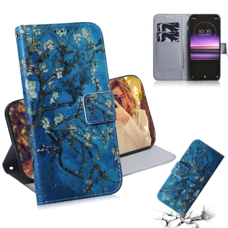 Apricot Flower Pattern Coloured Drawing Horizontal Flip Leather Case for Sony Xperia 1, with Hold...