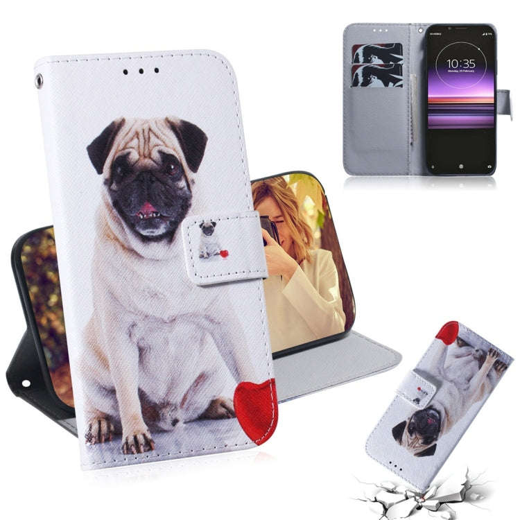 Pug Pattern Coloured Drawing Horizontal Flip Leather Case for Sony Xperia 1, with Holder & Card S...