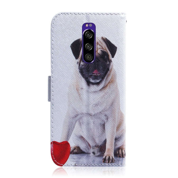 Pug Pattern Coloured Drawing Horizontal Flip Leather Case for Sony Xperia 1, with Holder & Card S...
