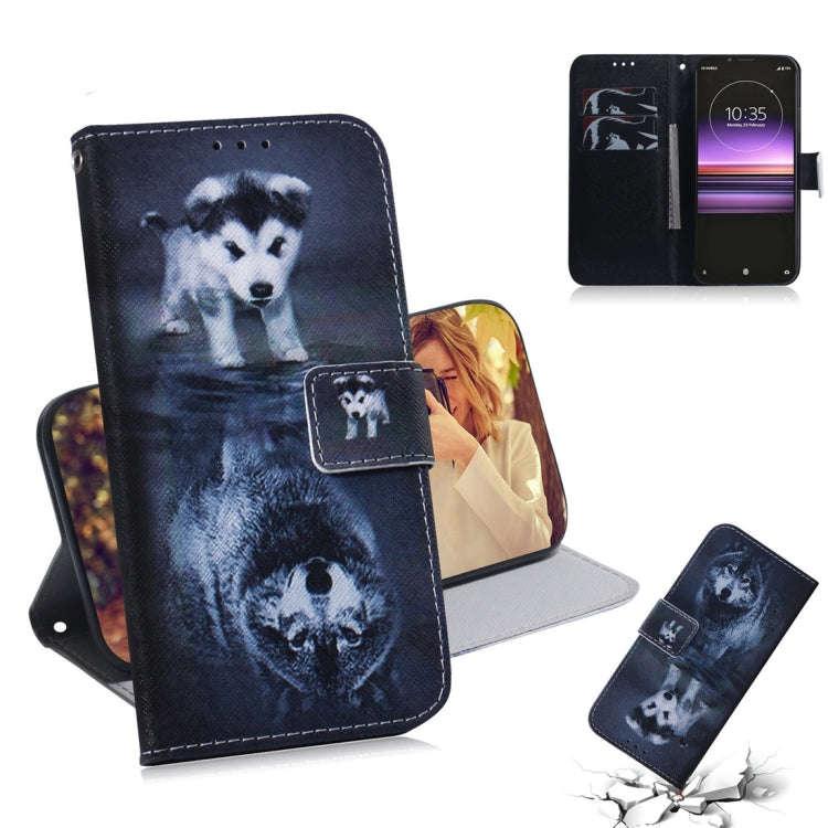 Wolf and Dog Pattern Coloured Drawing Horizontal Flip Leather Case for Sony Xperia 1, with Holder...