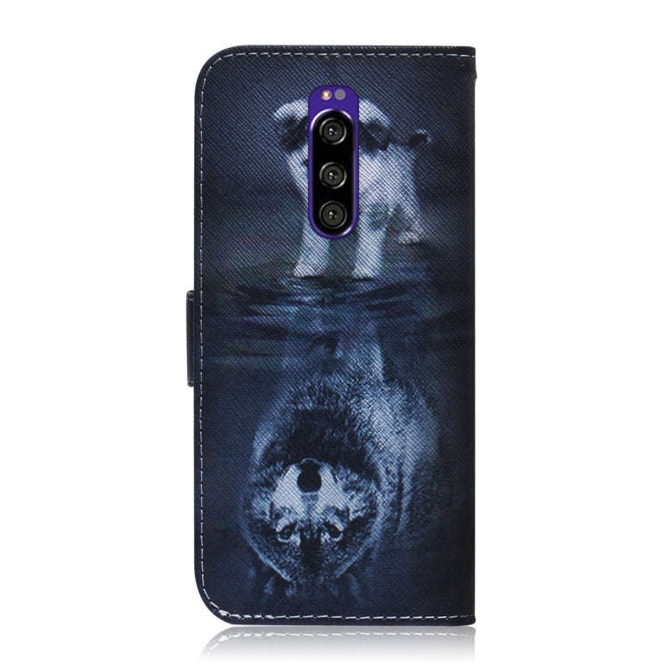 Wolf and Dog Pattern Coloured Drawing Horizontal Flip Leather Case for Sony Xperia 1, with Holder...