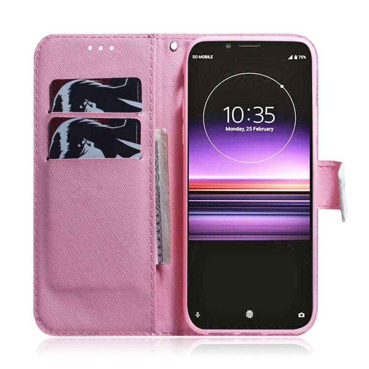 Magnolia Flower Pattern Coloured Drawing Horizontal Flip Leather Case for Sony Xperia 1, with Hol...