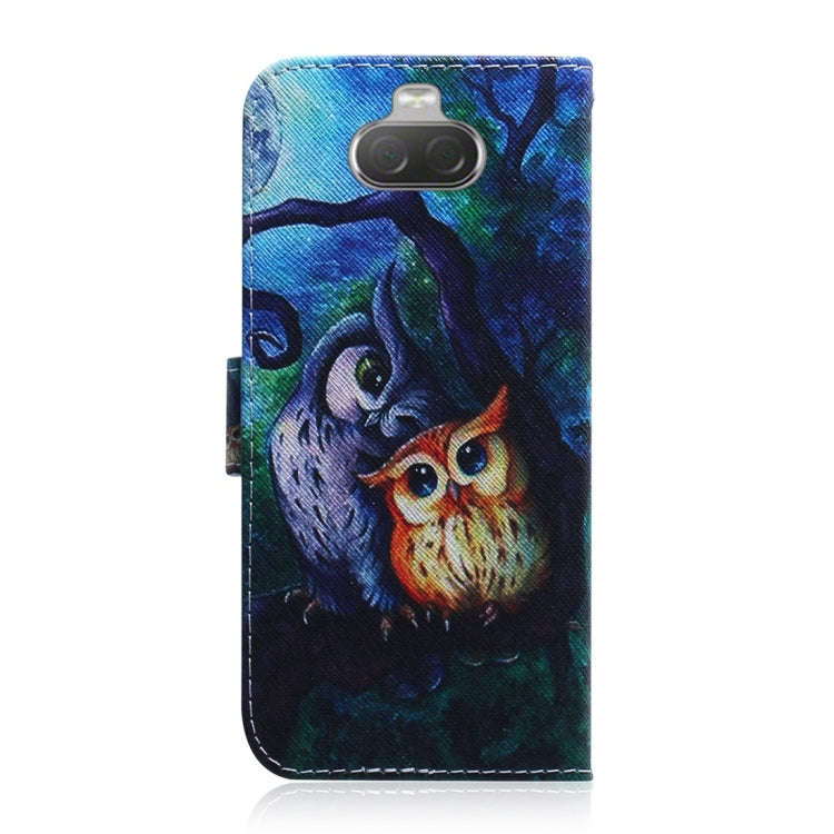 Oil Painting Owl Pattern Coloured Drawing Horizontal Flip Leather Case for Sony Xperia 10, with H...