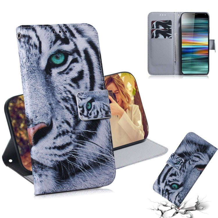 Tiger Pattern Coloured Drawing Horizontal Flip Leather Case for Sony Xperia 10, with Holder & Car...