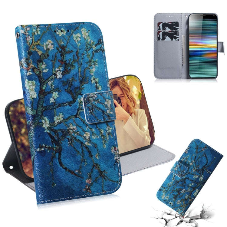 Apricot Flower Pattern Coloured Drawing Horizontal Flip Leather Case for Sony Xperia 10, with Hol...