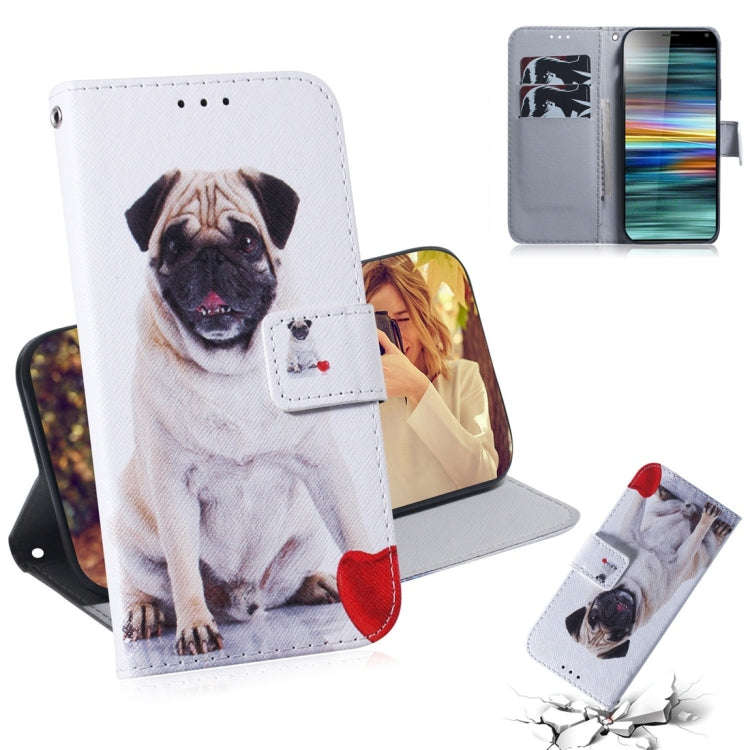 Pug Pattern Coloured Drawing Horizontal Flip Leather Case for Sony Xperia 10, with Holder & Card ...