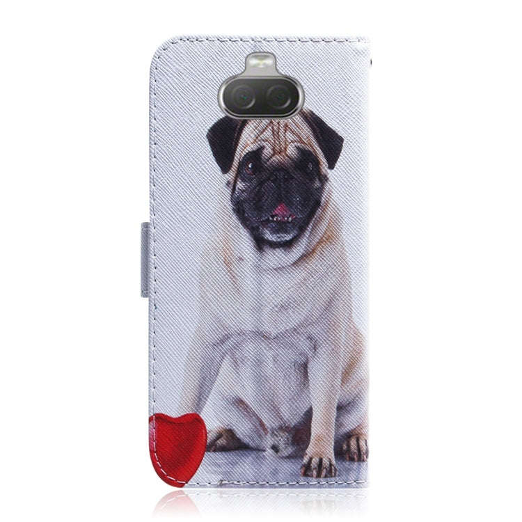 Pug Pattern Coloured Drawing Horizontal Flip Leather Case for Sony Xperia 10, with Holder & Card ...