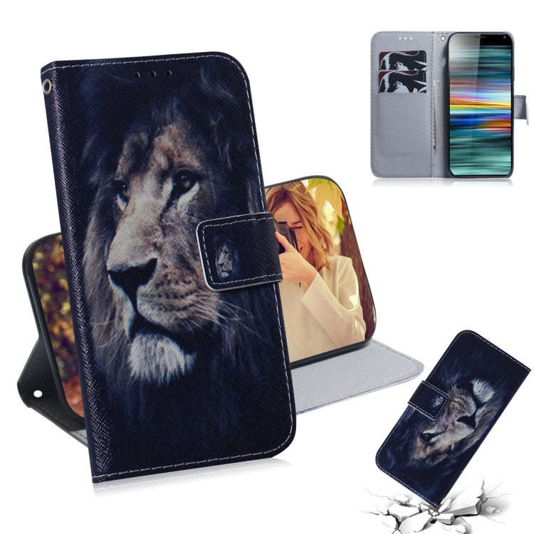 Lion Pattern Coloured Drawing Horizontal Flip Leather Case for Sony Xperia 10, with Holder & Card...